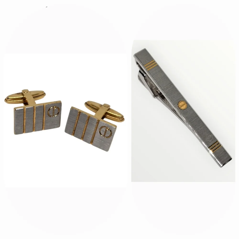 Dunhill Gold and Silver Tie Pin Cufflinks Set